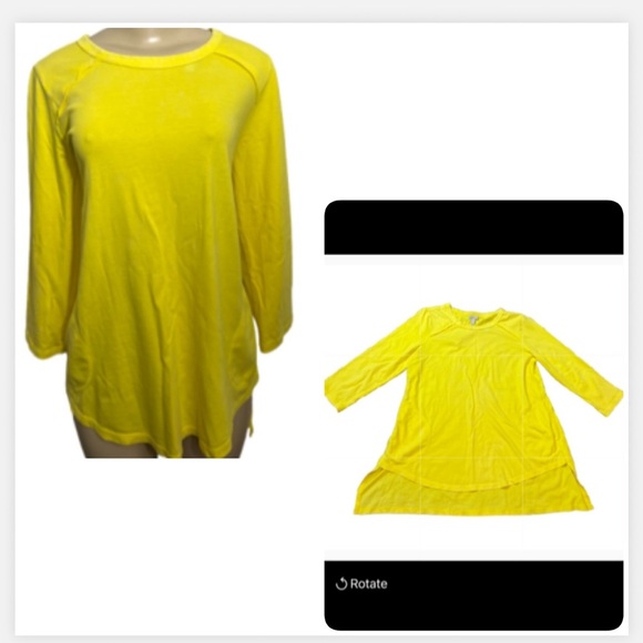 LOGO by Lori Goldstein Tops - LOGO by Lori Goldstein Yellow 3/4 Sleeve‎ Tunic Top high low pockets size medium